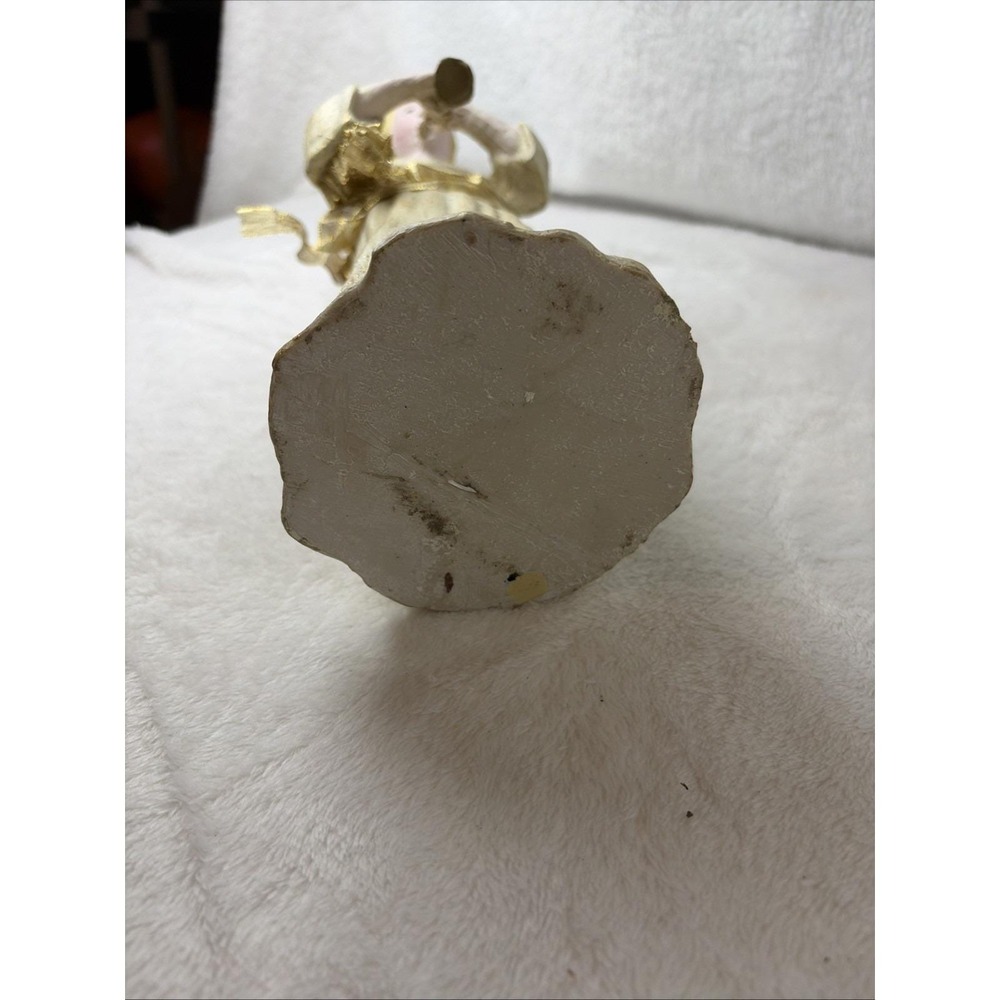 Vintage 90s Christmas Angel Figurine Playing Horn Gold & Cream Decor Solid Resin - Picture 3 of 10